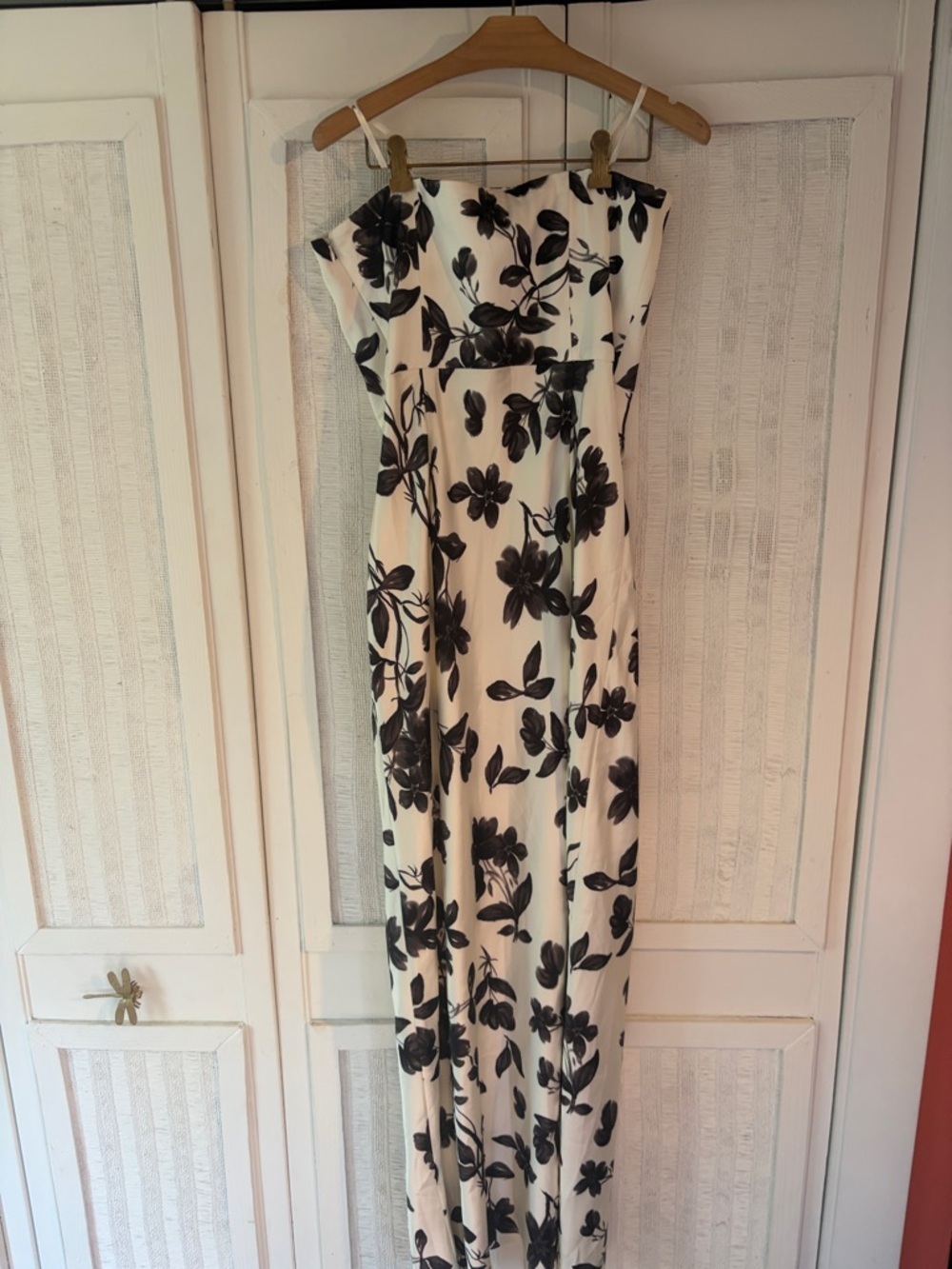 BHLDN Satin floral black and white Strapless Maxi Dress NWT SZ 10 - Picture 8 of 9